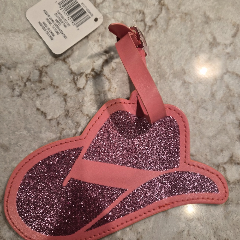 Fab Finds Coral Glitter Cowboy Hat Luggage Tag